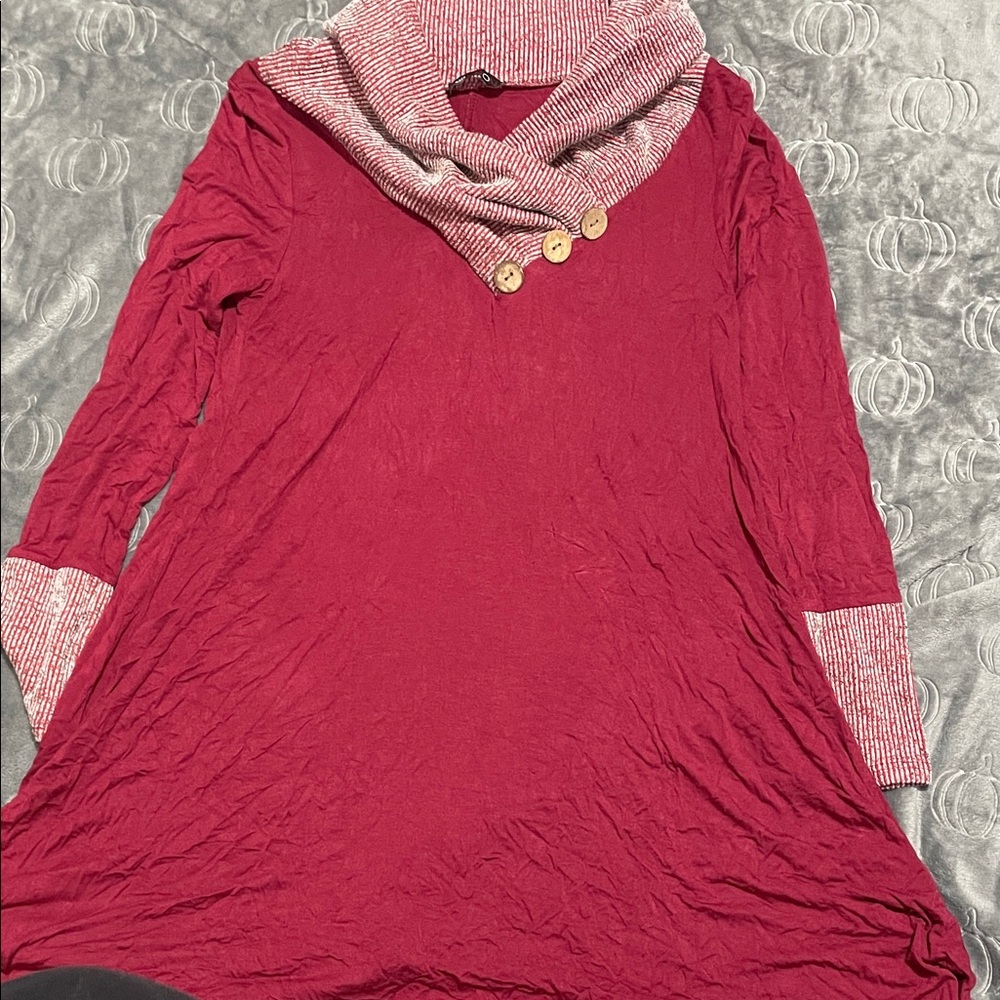 Elegant Burgundy Cowl Neck Dress
